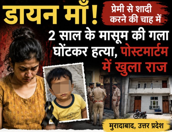 डायन माँ! प्रेमी से शादी की चाह में 2 साल के मासूम का गला घोंटा, पोस्टमार्टम में खुला हत्या का राज