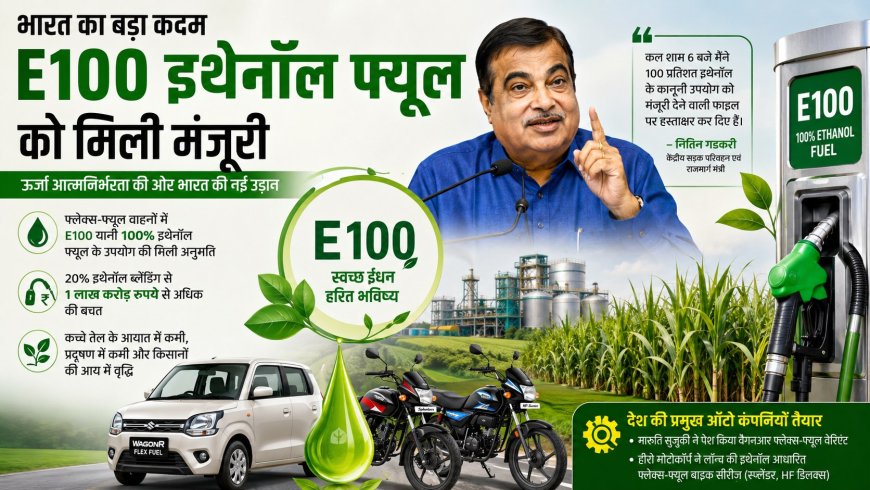 E100 इथेनॉल फ्यूल को मिली मंजूरी, पेट्रोल पर निर्भरता घटाने की दिशा में भारत का बड़ा कदम