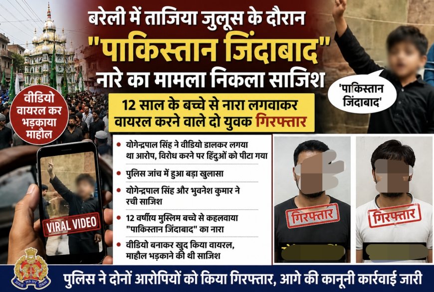 बरेली मुस्लिम समुदाय को फंसाने के लिए लगवाए गए 'पाकिस्तान जिंदाबाद' के नारे, पुलिस ने योगेंद्र,उमेश को किया गिरफ्तार।